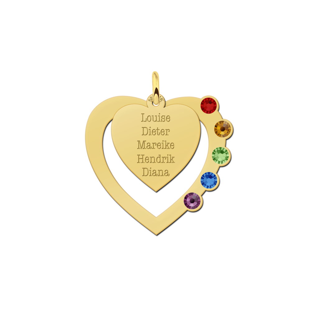Gouden hart hanger met geboortestenen Gouden hart hanger met geboortestenen