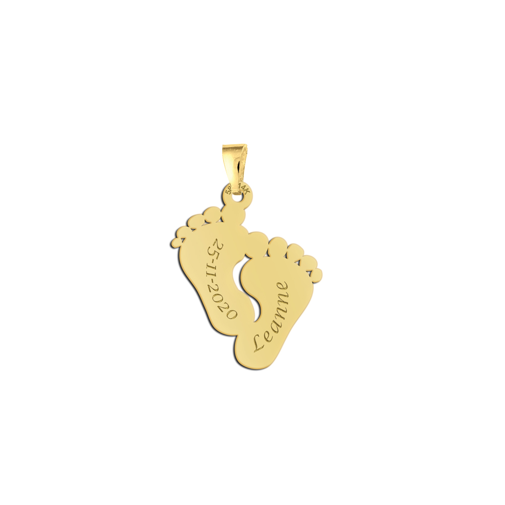Gouden mama hanger met twee voetjes Gouden mama hanger met twee voetjes