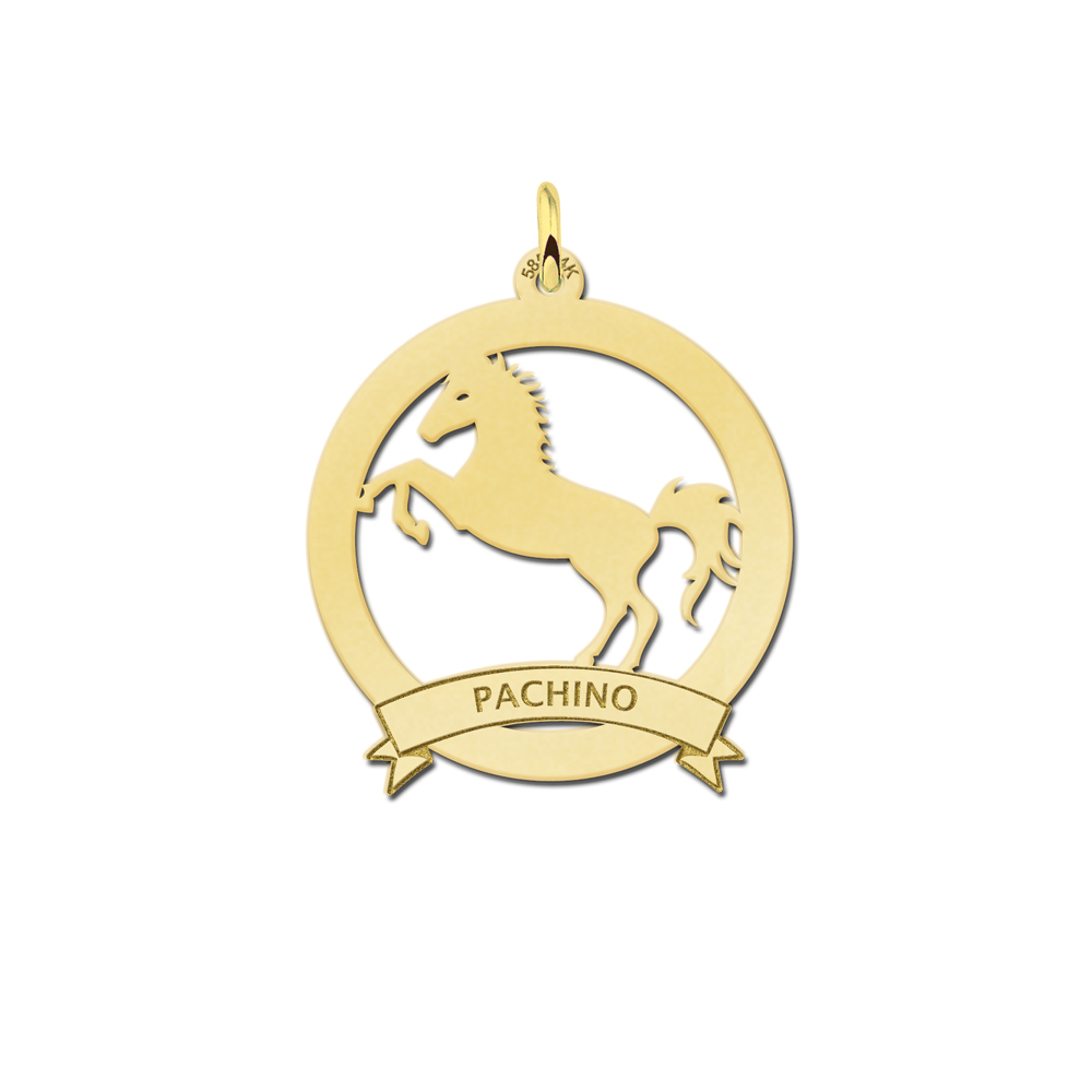Gouden hanger met steigerend paard.
