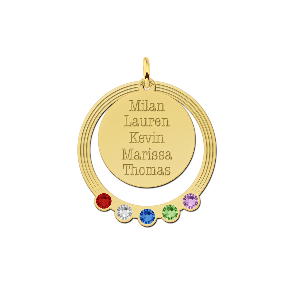 Gouden hanger met geboortesteen en namen Gouden hanger met geboortesteen en namen