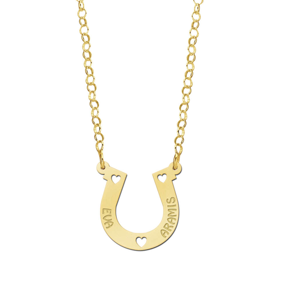 Gouden ketting met hoefijzer en twee namen.2