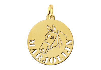 Gouden hanger paard rond met naam