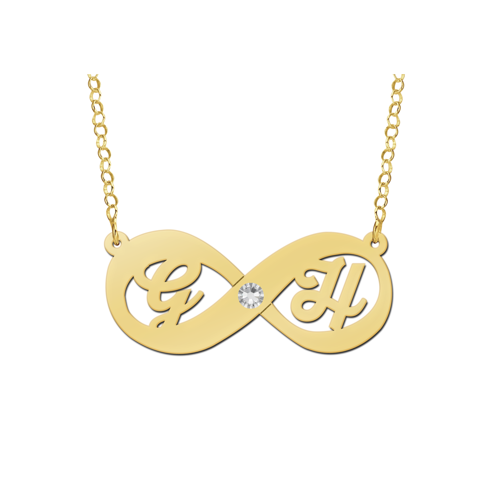 Infinity ketting goud met initialen en zirkonia