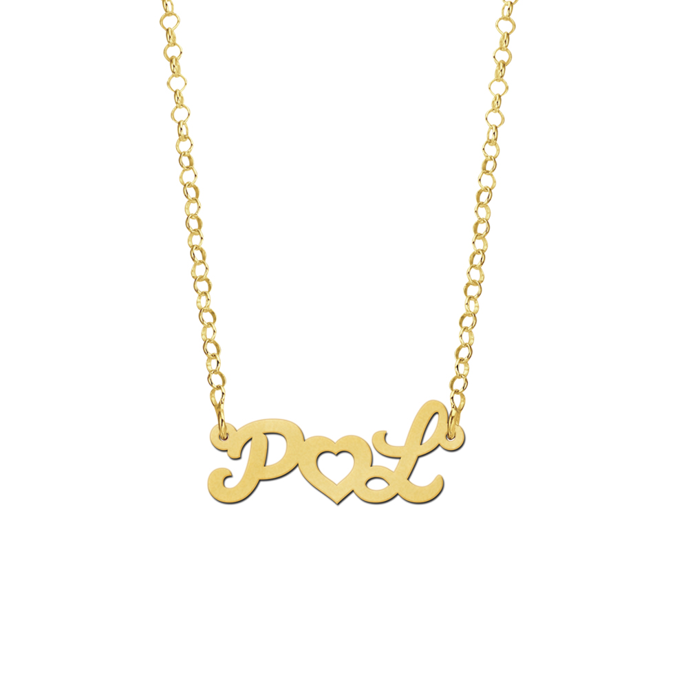 Naamketting van goud met twee lettters en een hartje. Naamketting van goud met twee lettters en een hartje.