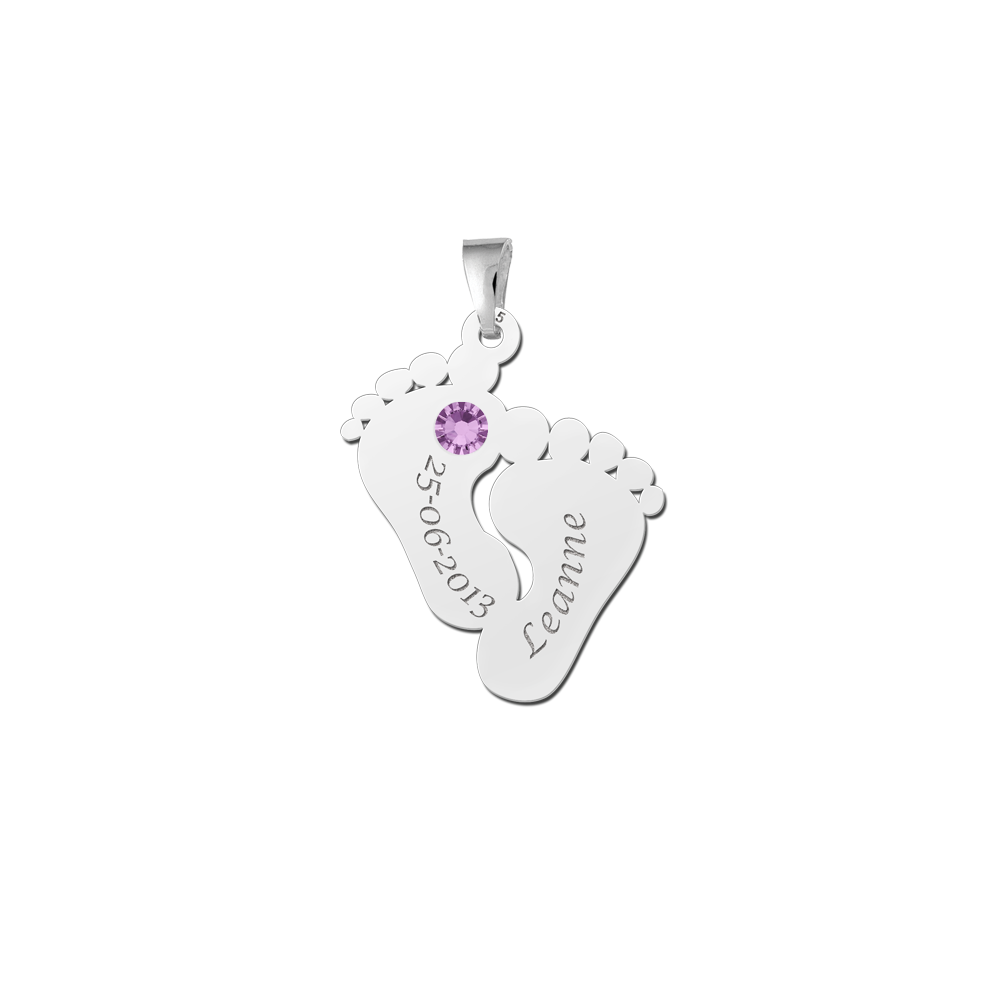Baby voetjes met geboortesteen zilver Baby voetjes met geboortesteen zilver