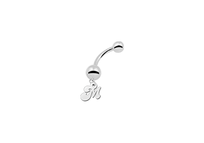 Zilveren piercing met letterhanger2 Zilveren piercing met letterhanger2