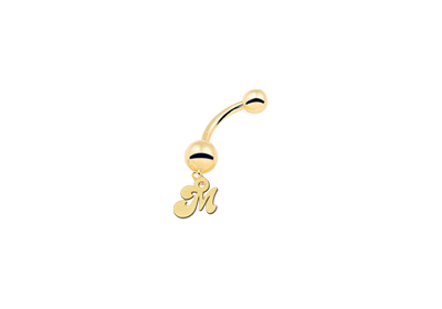 Gouden piercing met letterhanger2 Gouden piercing met letterhanger2