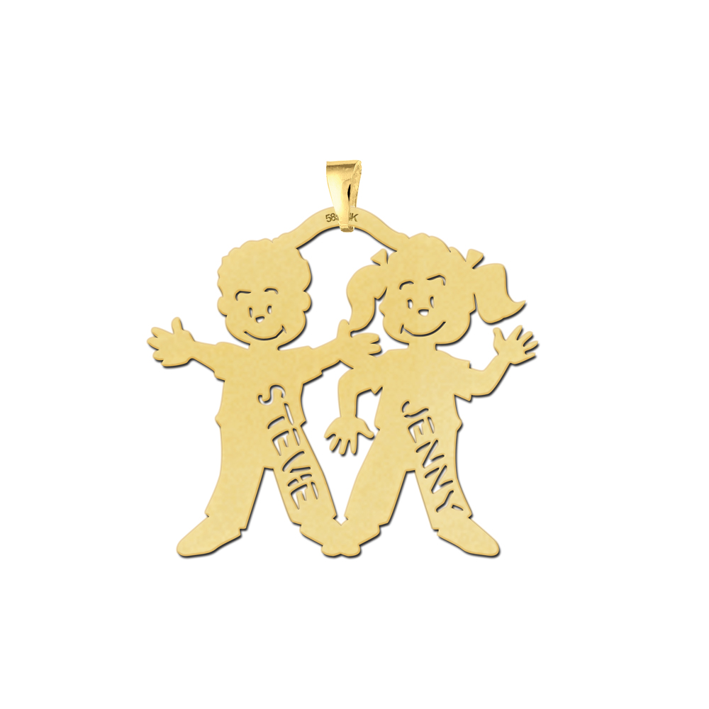 Gouden mamasieraden met jongen en meisje Gouden mamasieraden met jongen en meisje