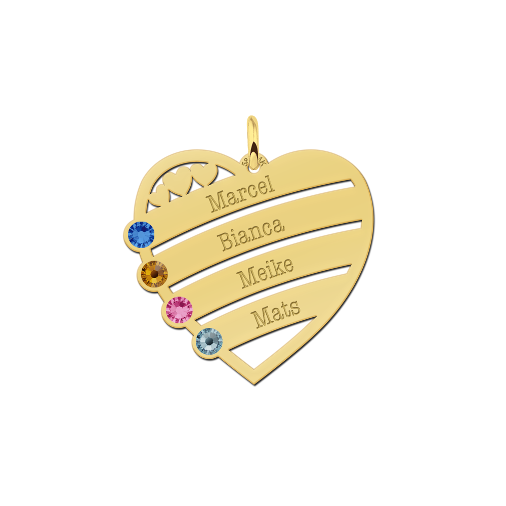 Gouden hart hanger met geboortestenen Gouden hart hanger met geboortestenen