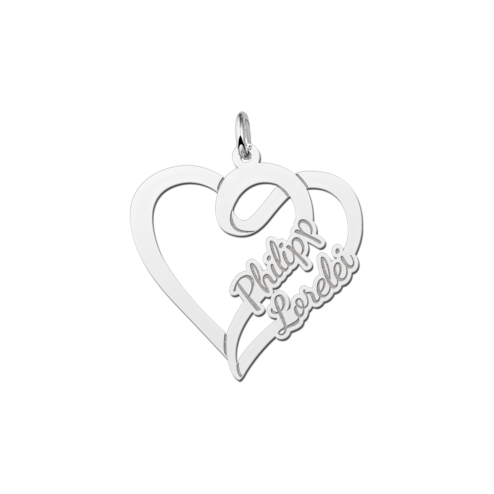 Zilveren hart hanger met twee namen Zilveren hart hanger met twee namen