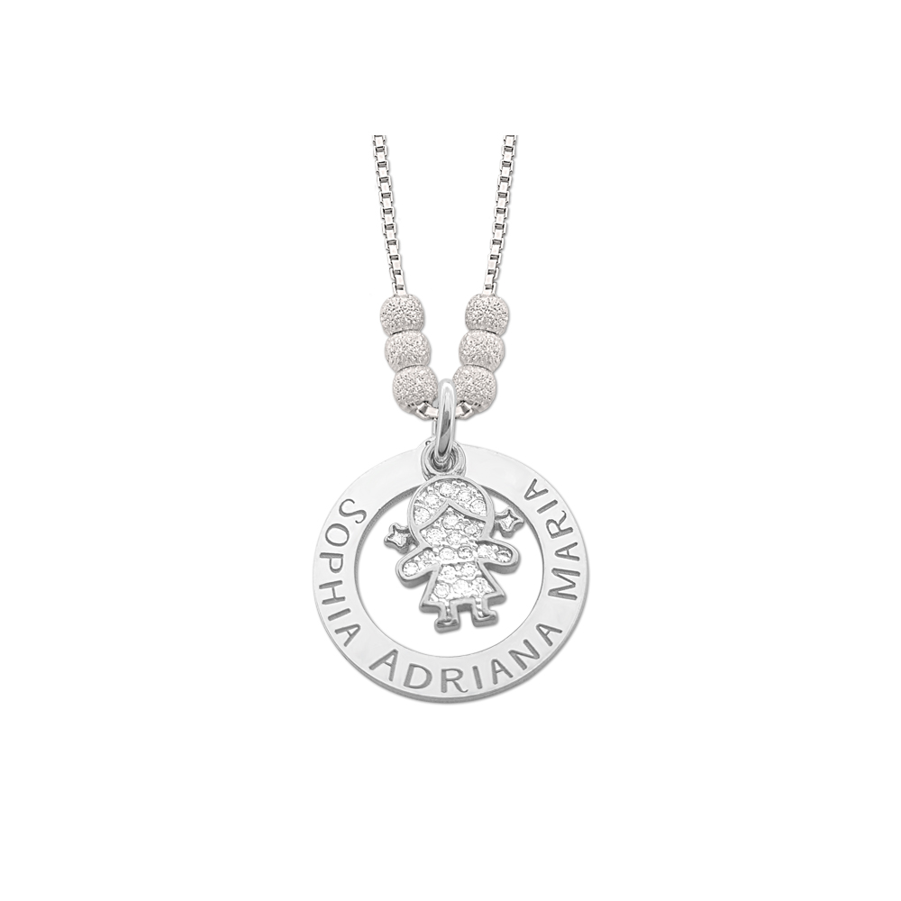 Zilveren mama ketting met meisjes bedel van zirkonia Zilveren mama ketting met meisjes bedel van zirkonia