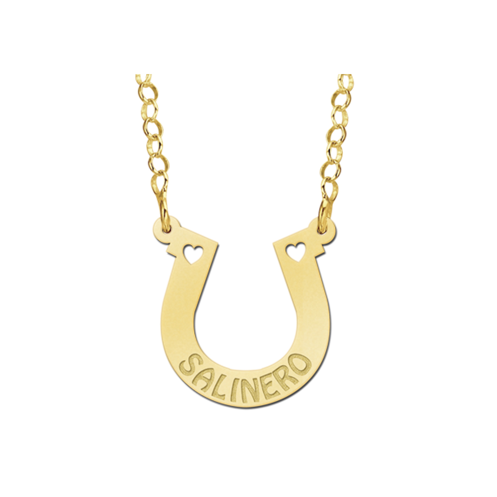 Gouden hoefijzer ketting met naam.