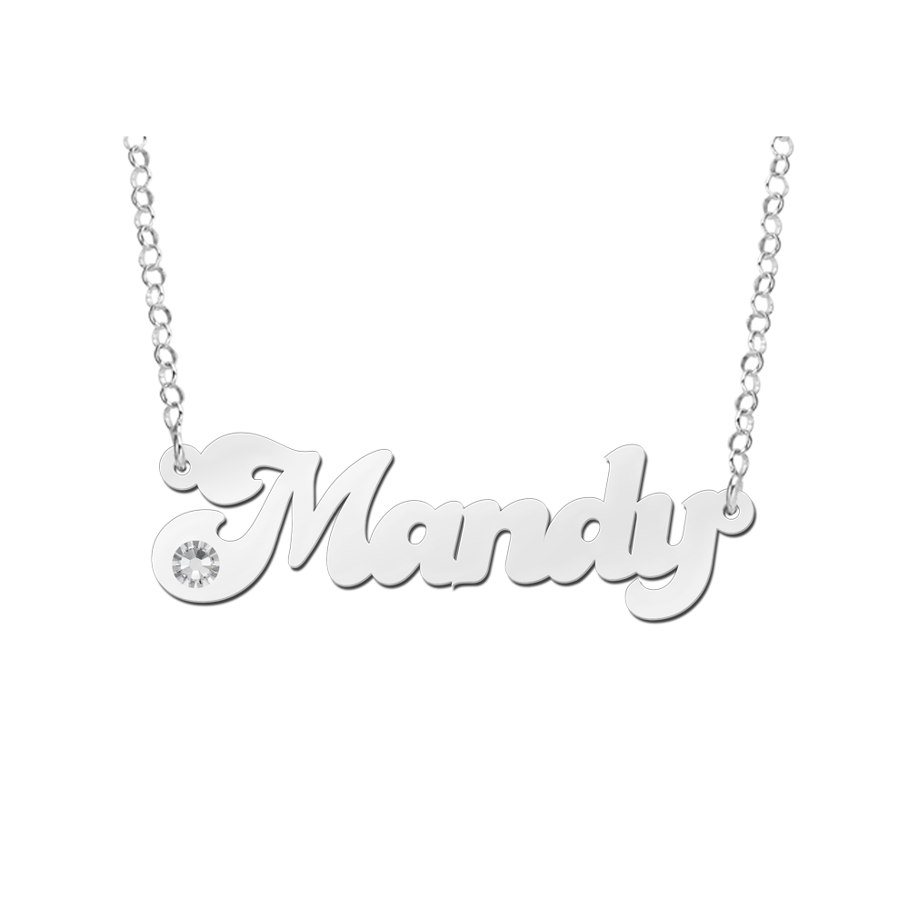 Zilveren naamketting met zirkonia model Mandy