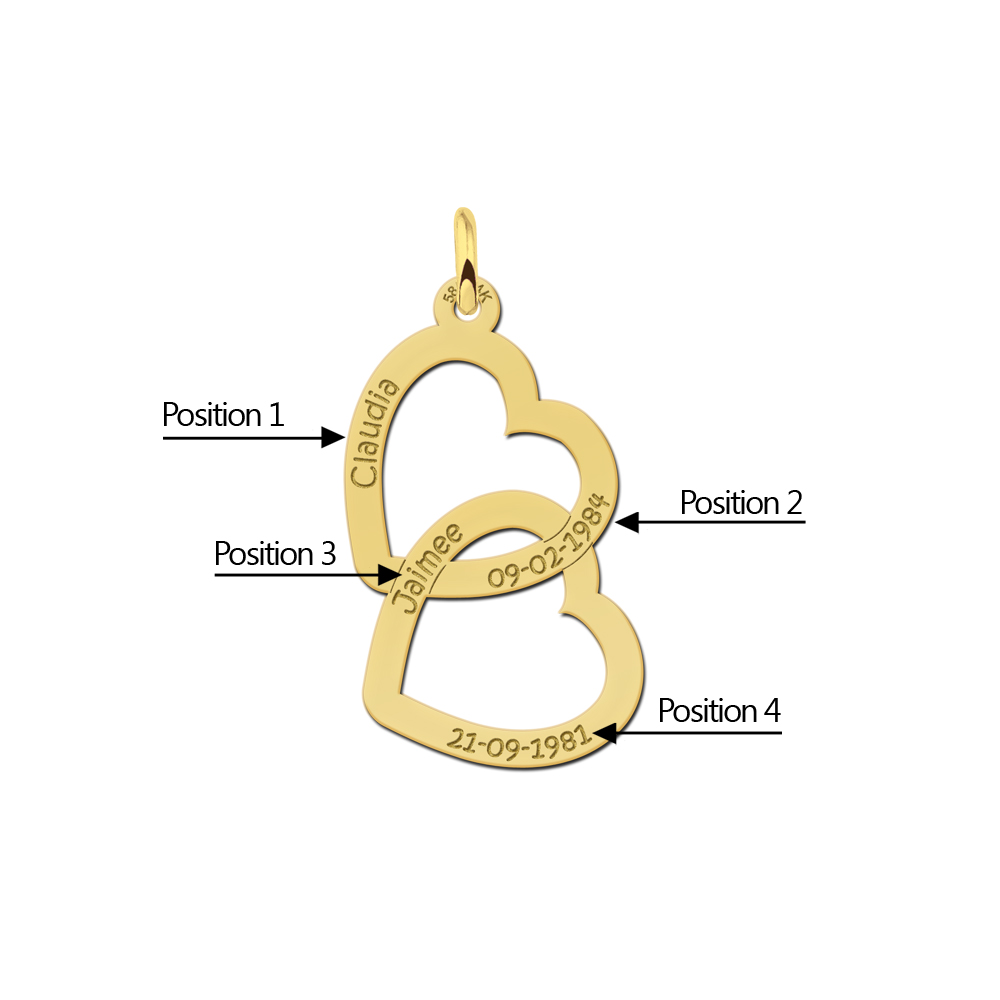 Gouden hanger met twee harten Gouden hanger met twee harten