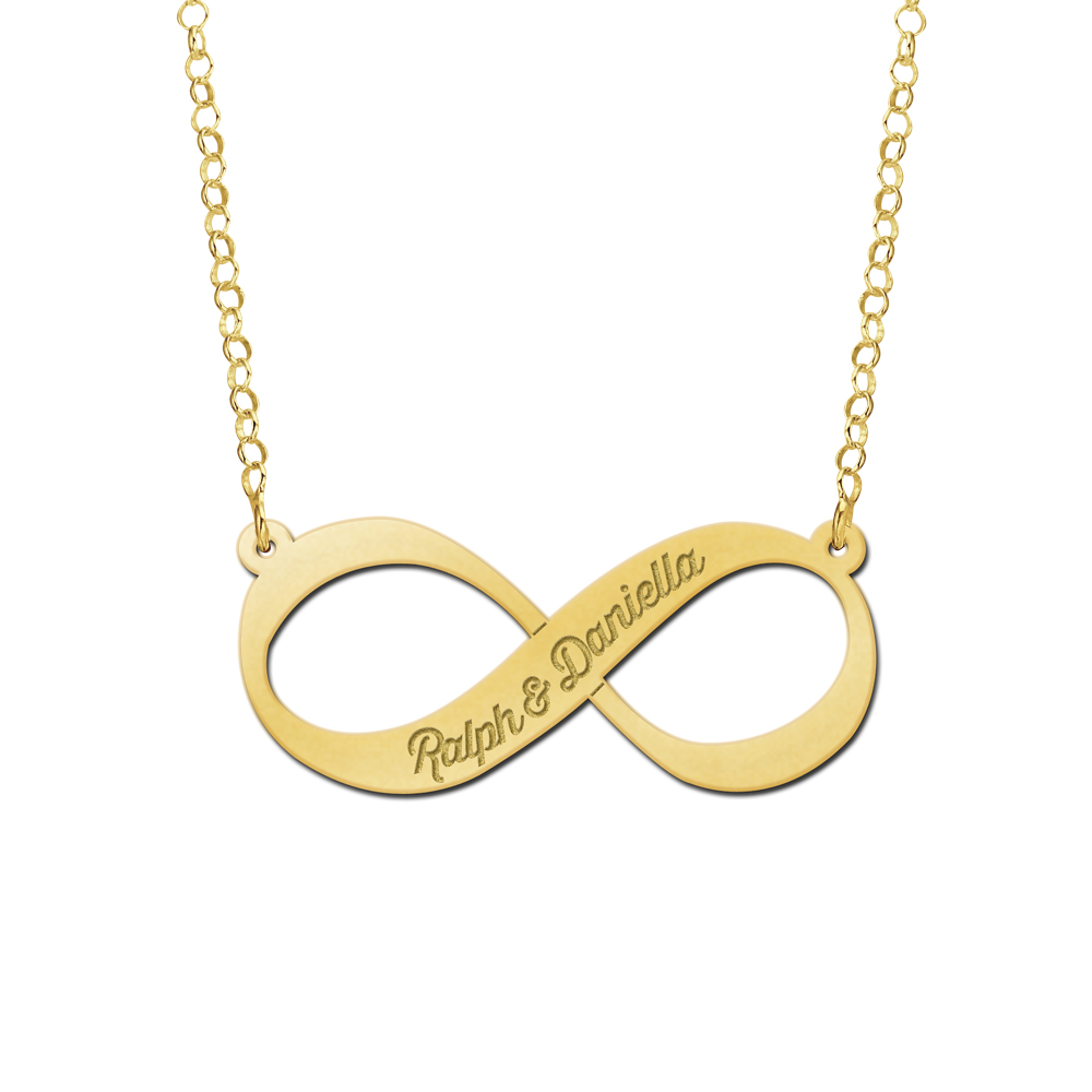 Gouden infinity ketting met twee namen gegraveerd
