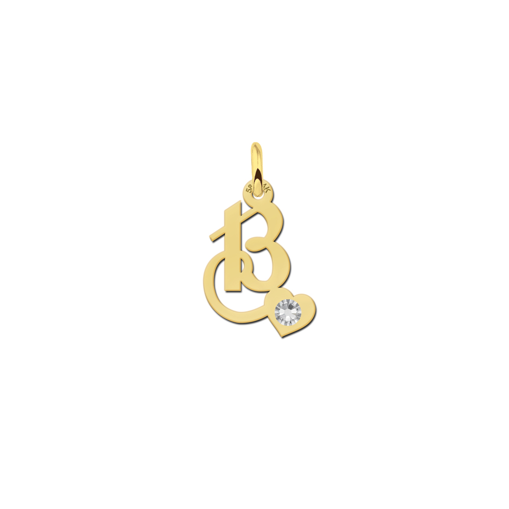 Gouden letterhanger met krul en zirkonia Gouden letterhanger met krul en zirkonia