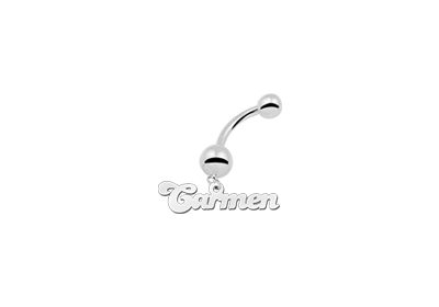 Zilveren piercing met naam2 Zilveren piercing met naam2