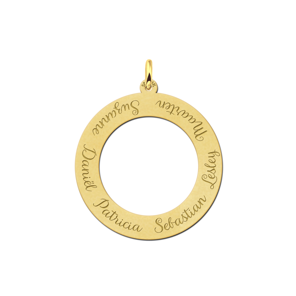 Gouden ronde hanger zes namen Gouden ronde hanger zes namen