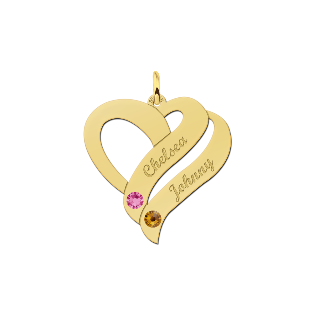 Gouden hart familie hanger geboortestenen Gouden hart familie hanger geboortestenen