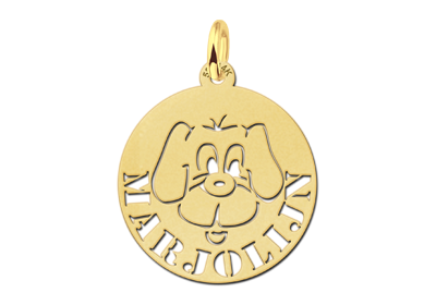 Gouden hanger hond rond met naam