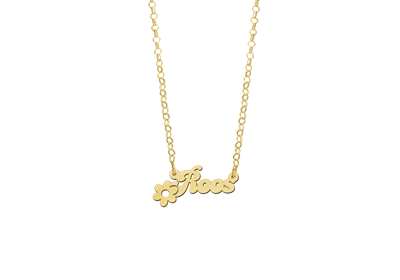 Gouden kinder naamketting met bloem2 Gouden kinder naamketting met bloem2