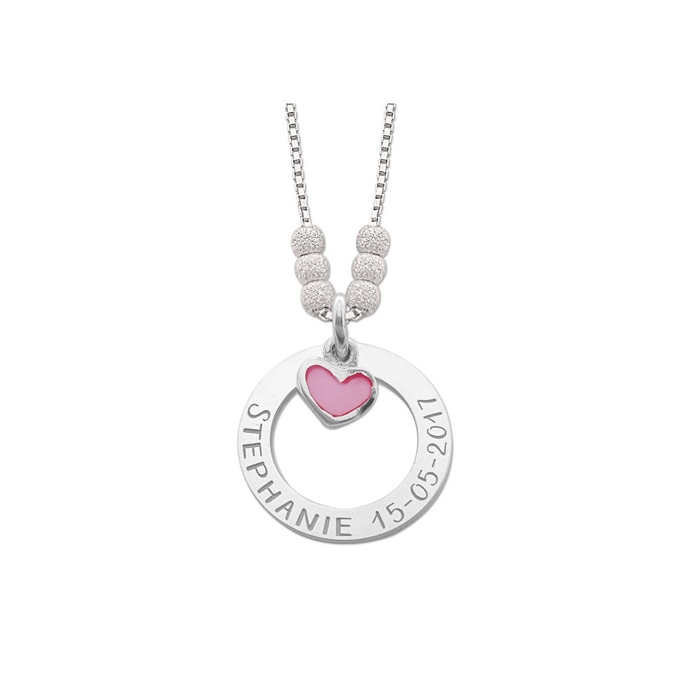 Zilveren mama ketting met roze hartje Zilveren mama ketting met roze hartje