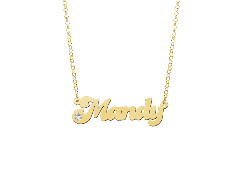 Gouden naamketting model Mandy met zirkonia2