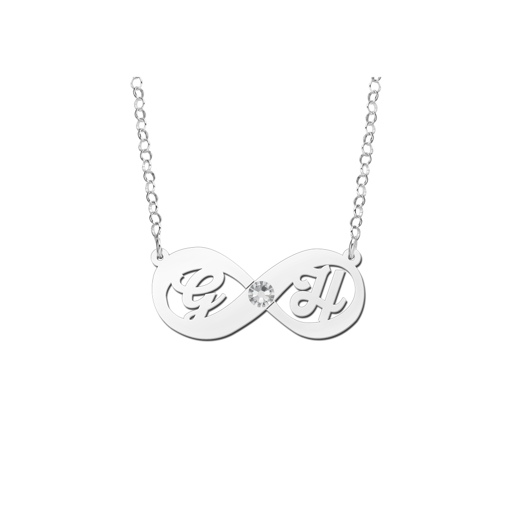Zilveren hanger infinity initialen en zirkonia