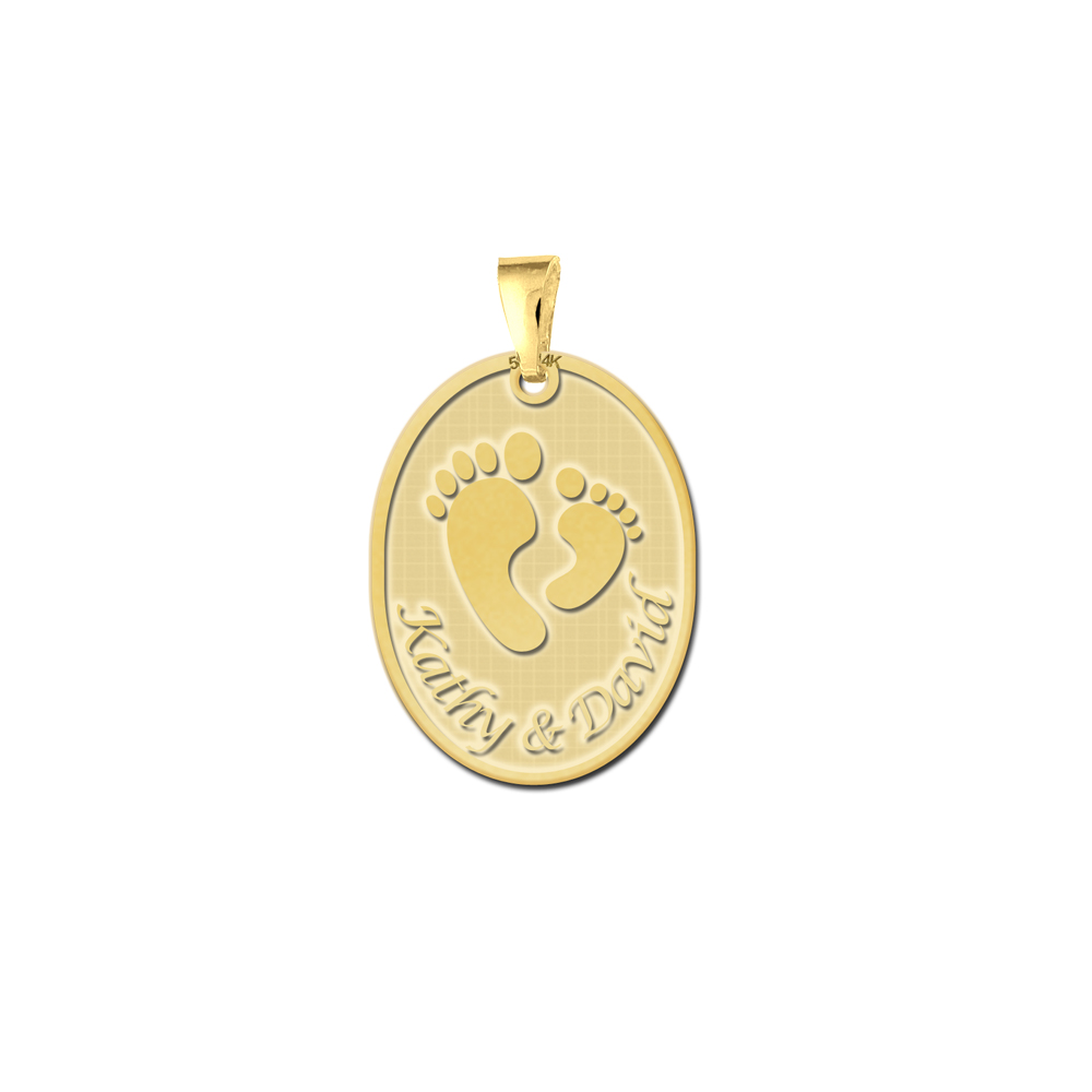 Geboorte hanger met voetjes in goud Geboorte hanger met voetjes in goud